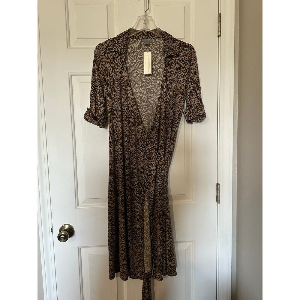 Ann Taylor Leopard Printed Waist Tie Wrap Dress Brown Women's Size 6 NWT $138 - Picture 11 of 11